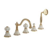 Cмеситель Migliore Olivia 19029 на борт ванны, золото, ручки декор золото