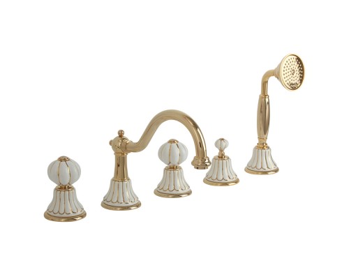 Cмеситель Migliore Olivia 19029 на борт ванны, золото, ручки декор золото