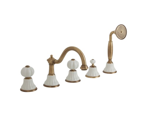 Cмеситель Migliore Olivia 18997 на борт ванны, бронза, ручки белая керамика