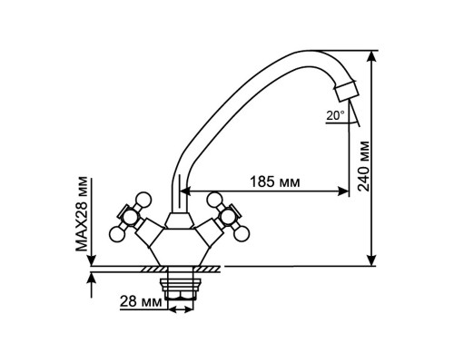 Смеситель для кухонной мойки 1/2 кер Mixline ML07-032, хром