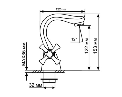 Смеситель для раковины 1/2 кер Mixline ML10-04, хром