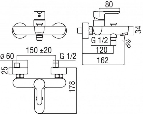 Смеситель Nobili ABC для ванной, цвет хром, AB87110/1CR