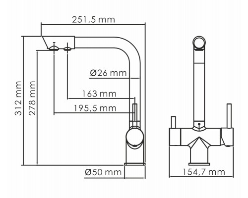 Смеситель для кухонной мойки WasserKRAFT, с подключением фильтра питьевой воды, хром, A8317