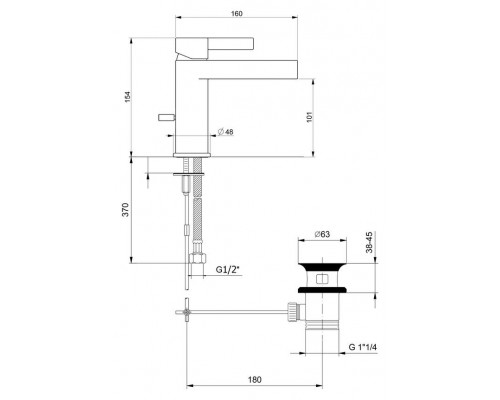 Смеситель Webert DoReMi DR830102345 для раковины, с донным клапаном, нержавеющая сталь