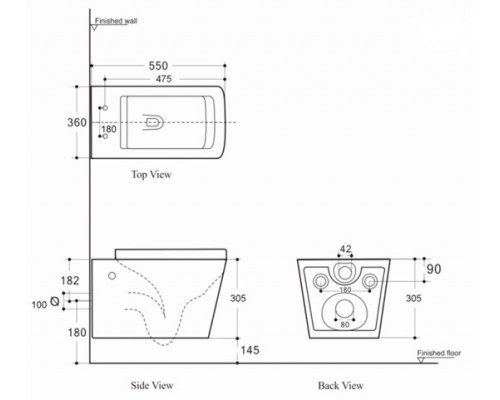 Подвесной безободковый унитаз Aquanet Tavr-W BW Rimless, крышка микролифт, Slimseat, черный матовый, 287011