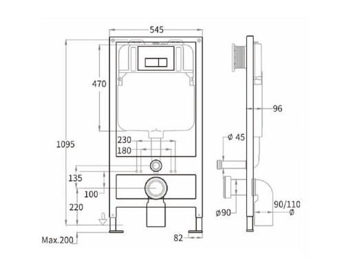 Инсталляция Caprigo GBR-100 Duo с унитазом Tempo, крышка микролифт, кнопка хром, 4703 DA001-crm