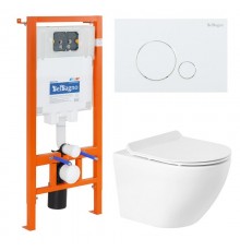 Инсталляция BelBagno с безободковым унитазом BelBagno Sfera-R BB046CHR, сиденье микролифт, клавиша белая, комплект