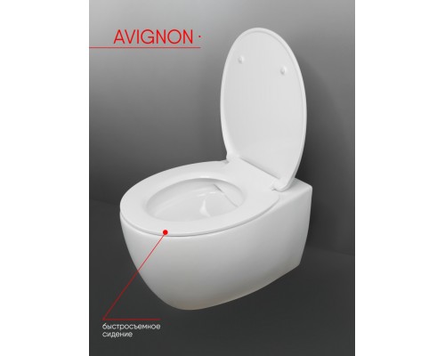 Подвесной унитаз Creo Ceramique Avignon, безободковый, тонкое сиденье с микролифтом, белый, AV1100/AV1001T
