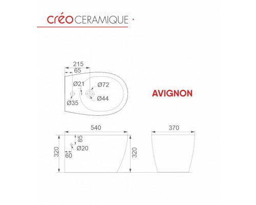 Подвесной унитаз Creo Ceramique Avignon, безободковый, тонкое сиденье с микролифтом, белый, AV1100/AV1001T