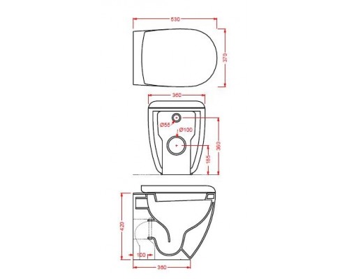 Приставной унитаз ArtCeram File 2.0 FLV005 17 00, безободковый, цвет - черный матовый