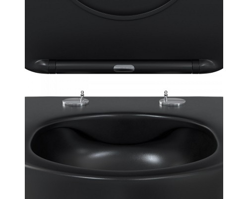 Комплект Инсталляция Berges Novum L5 с безободковым унитазом Berges Ventas Black Rimless, крышка-сиденье Slim SO, черный, клавиша черная Soft Touch