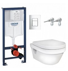 Инсталляция Grohe с безободковым унитазом Gustavsberg Hygienic Flush 5G84HR01, сиденье микролифт, комплект Santehnica.ru 399591