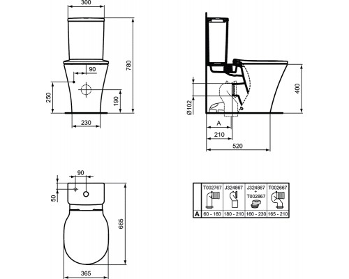 Напольный унитаз Ideal Standard Connect Air AquaBlade® E013701 с бачком E073401, безободковый