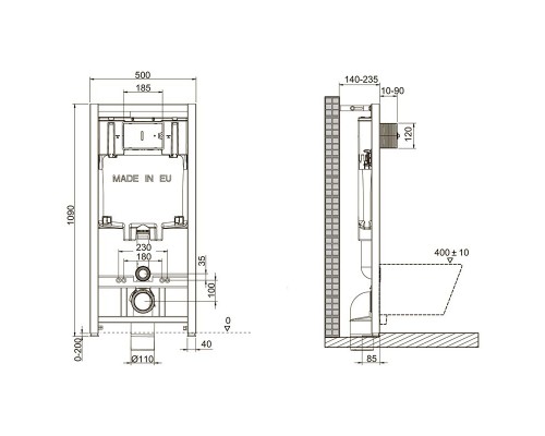 Инсталляция Jacob Delafon с унитазом Vitra Metropole 5671B003-0075 укороченный, клавиша хром, комплект Santehnica.ru