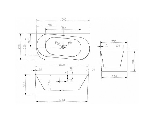 Ванна акриловая Abber 150 х 75 x 58 см, белая, AB9494-1.5