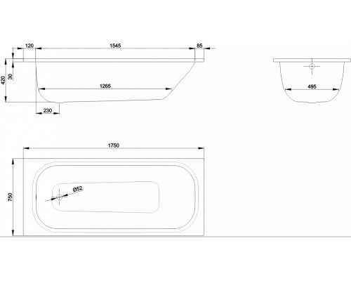 Ванна Bette Form 175 x 75 х 42 см, Glasur Plus, с шумоизоляцией, для стандартного слива-перелива, 2949-000 AD PLUS