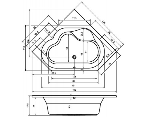 Ванна акриловая Riho Winnipeg 145 x 145 см