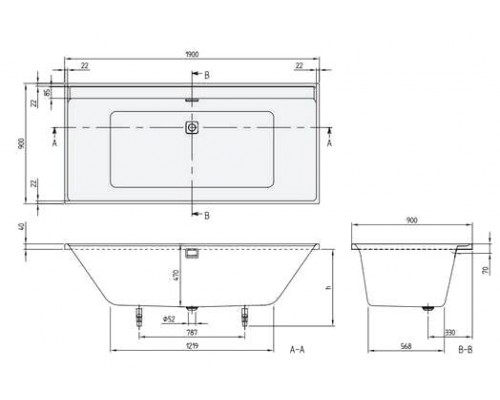 Ванна Villeroy&Boch Collaro UBA199COR2NV-01, 190 x 90 см, белый alpin/Black Matt