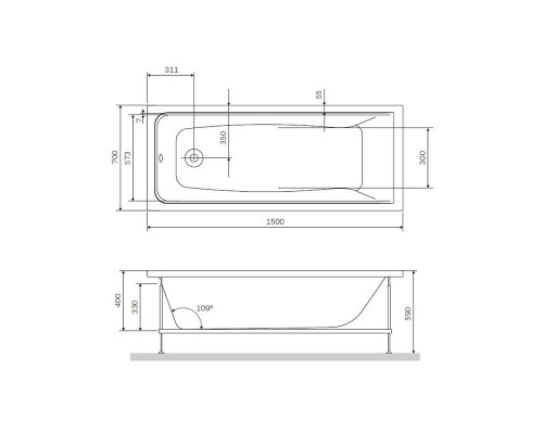 Акриловая ванна Am.Pm Gem 150 x 70 см, цвет черный матовый, W90A-150-070B-A