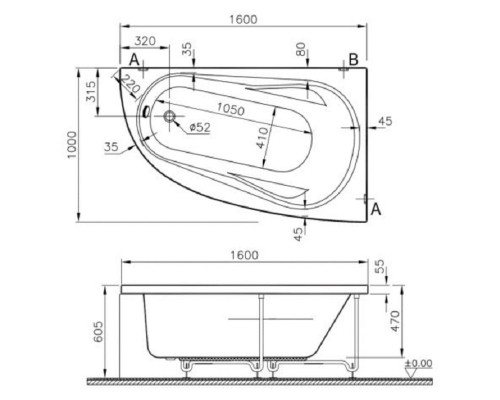 Ванна акриловая Vitra Comfort 160 х 100 см, белая, 52690001000