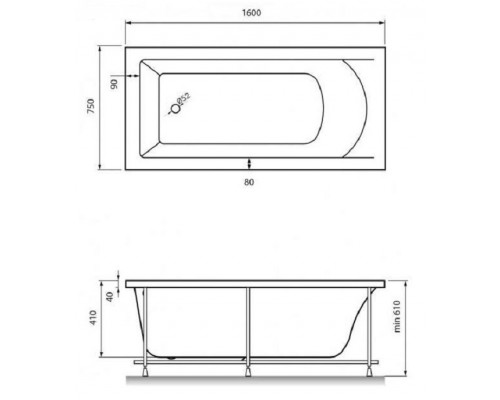 Ванна акриловая Vayer Savero 160 x 75 см, белая, Гл000011565