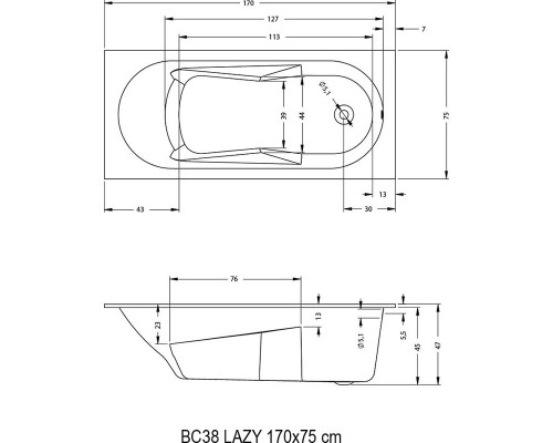 Акриловая ванна Riho Lazy B078001005 170 x 75 см