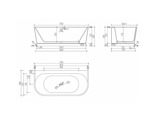 Ванна акриловая Abber 170 х 80 x 60 см, отдельностоящая, белая, AB9276