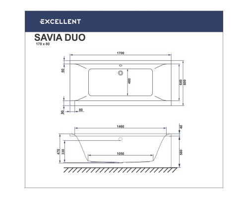 Ванна акриловая Excellent Savia Duo 170 x 80 см, белый, WAEX.SAD170.80WH