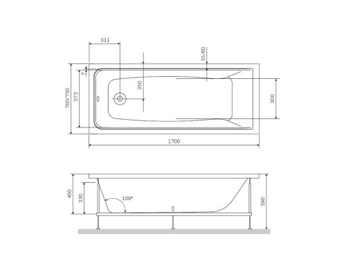 Акриловая ванна Am.Pm Gem 170 x 70 см, цвет черный матовый, W90A-170-070B-A