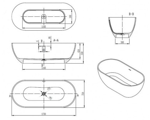 Ванна из искусственного камня NTBagno Letto NT310, 175 х 75.5 см