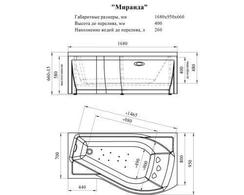 Акриловая ванна Радомир Vannesa Миранда 168 x 95 см, с фронтальной панелью, и каркасом, L/R 2-78-0-1-1-209/2-78-0-2-1-209