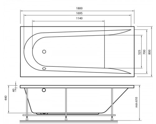 Ванна акриловая Vayer Boomerang 180.080.045.1-1.0.0, 180 х 80 см