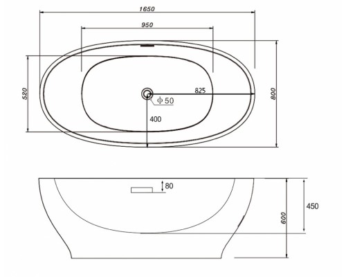 Ванна акриловая Abber AB9207 165 х 80 х 60 см отдельностоящая, белый