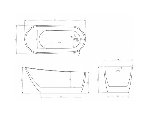 Ванна акриловая Abber 130 х 70 x 70 см, отдельностоящая, белая, AB9353-1.3