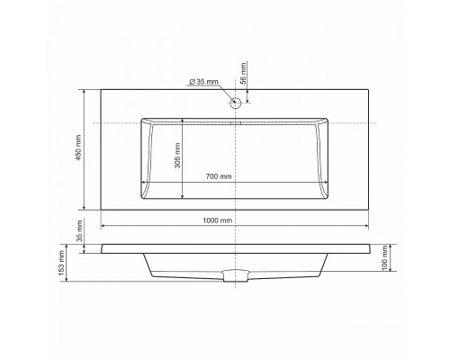 Раковина для ванной полувстраиваемая Uperwood Infinity 100х45х15,3 см, белая глянцевая