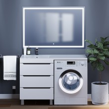 Тумба под стиральную машину Uperwood Tanos 60 см (напольная, белая/графит, с раковиной Cosmos 120 см, левая)