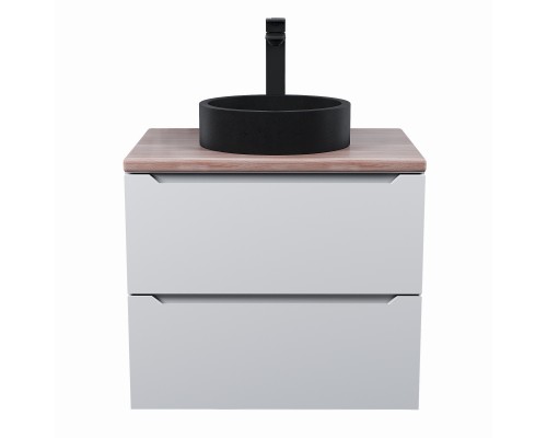 Комплект Тумба со столешницей для ванной Uperwood Tanos (60 см, белая/бук светлый, с накладной раковиной Round, цвет черный)