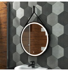 Зеркало для ванной с подсветкой Uperwood Round (80 см, LED подсветка, сенсор, черный ремень)