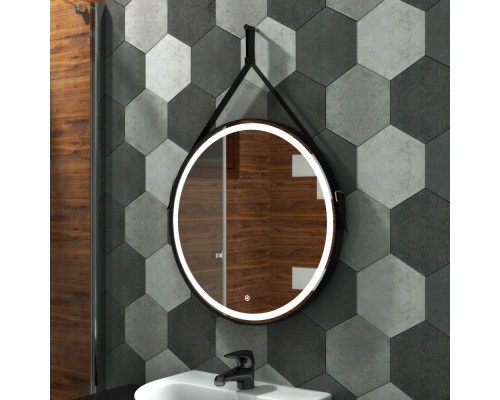 Зеркало для ванной с подсветкой Uperwood Round (65 см, LED подсветка, сенсор, черный ремень)