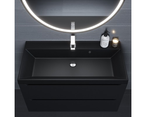 Раковина кварцевая для ванной Uperwood Classic Quartz (90 см, черная матовая, уголь)