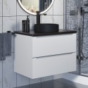 Комплект Тумба со столешницей для ванной Uperwood Tanos (70 см, белая/бук темный, с накладной раковиной Round, цвет черный)