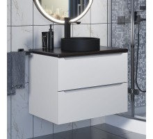Комплект Тумба со столешницей для ванной Uperwood Tanos (70 см, белая/бук темный, с накладной раковиной Round, цвет черный)
