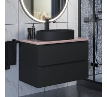 Комплект Тумба со столешницей для ванной Uperwood Tanos (80 см, черная/бук светлый, с накладной раковиной Rome, цвет черный)