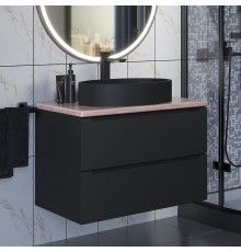 Комплект Тумба со столешницей для ванной Uperwood Tanos (80 см, черная/бук светлый, с накладной раковиной Rome, цвет черный)