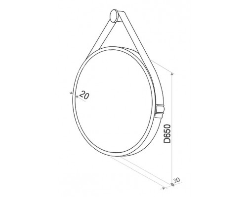 Зеркало для ванной с подсветкой Uperwood Round (65 см, LED подсветка, сенсор, коричневый ремень)