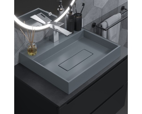 Раковина для ванной накладная кварцевая Uperwood Tanos Quartz (50 см, прямоугольная, с декоративной накладкой, бетон)