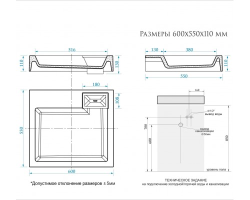 Раковина над стиральной машиной Uperwood Vission 60х55 см, белая глянцевая