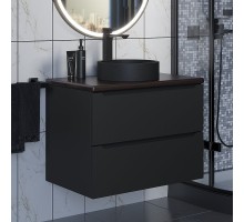 Комплект Тумба со столешницей для ванной Uperwood Tanos (70 см, черная/бук темный, с накладной раковиной Round, цвет черный)