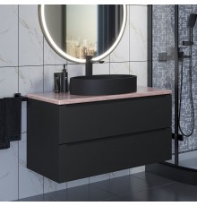 Комплект Тумба со столешницей для ванной Uperwood Tanos (100 см, черная/бук светлый, с накладной раковиной Rome, цвет черный)