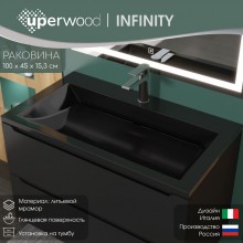 Раковина для ванной полувстраиваемая Uperwood Infinity 100х45х15,3 см, черная глянцевая
